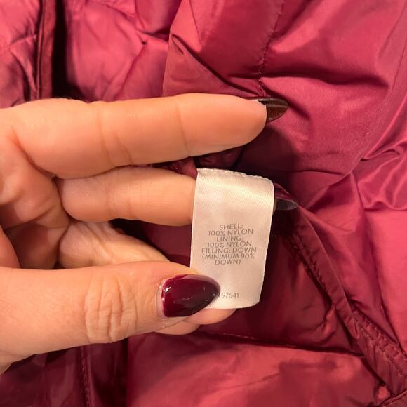 J Jill Burgundy Packable Quilted Down Side-Snap Puffer Jacket Size Medium - Picture 5 of 9